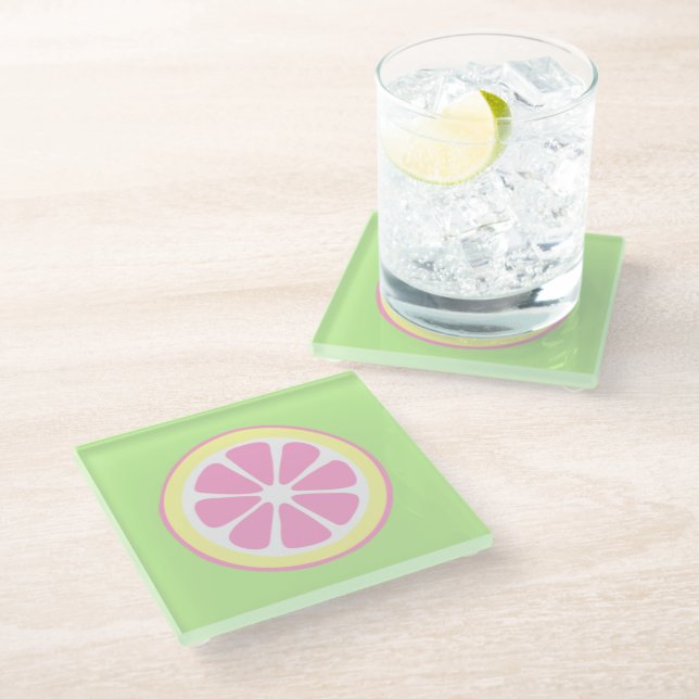 Pink Lemon Slice Cute Beverage Coaster (Angled)