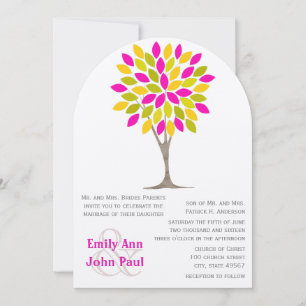 Pink Lemon Yellow Green Chrysanthemum Forest Invitation