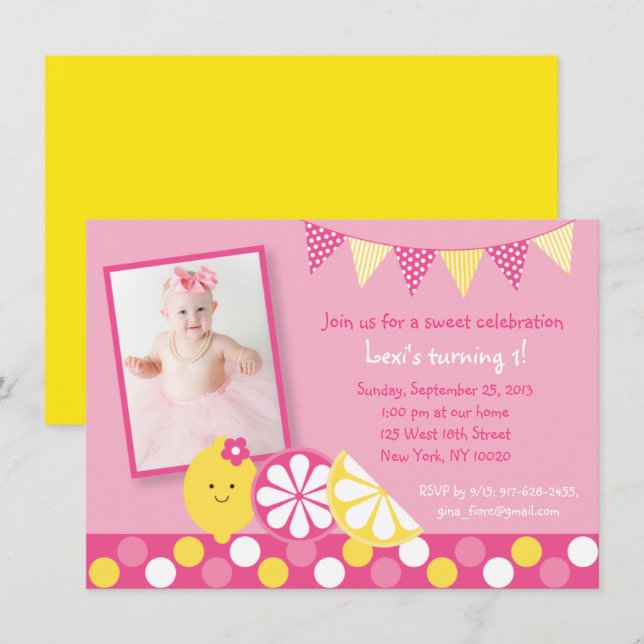 Pink Lemonade 1st Birthday Invitation (Front/Back)