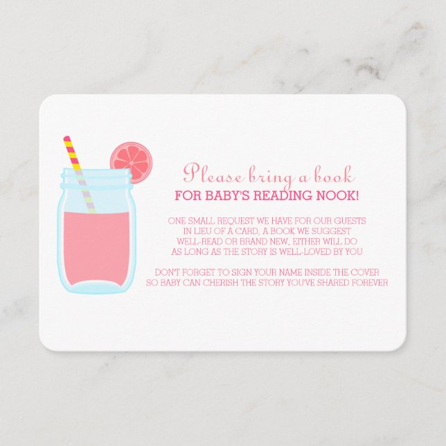 Pink Lemonade Baby Shower Book Request Enclosure Card (Front)