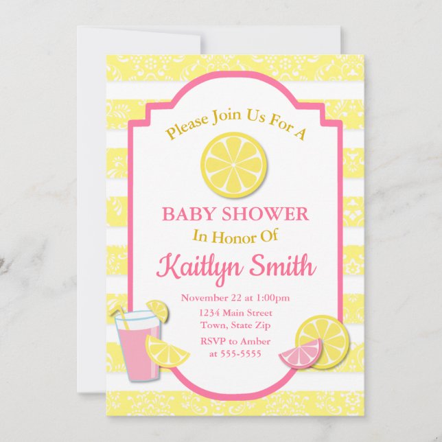 Pink Lemonade Baby Shower Invitation Lemon (Front)