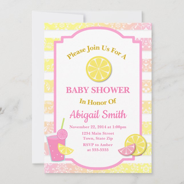 Pink Lemonade Baby Shower Invitation Lemon Girl (Front)