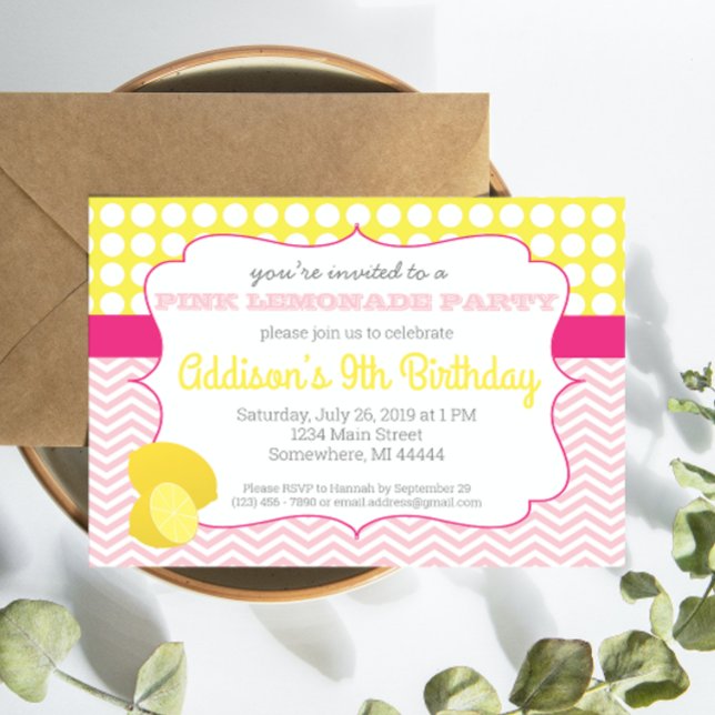 Pink Lemonade Birthday Invitation, lemonaid Invitation (Creator Uploaded)