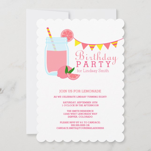 Pink Lemonade Birthday Party Invitation (Front)