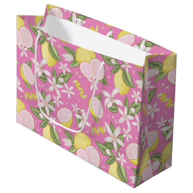 Pink Lemonade Birthday Party Large Gift Bag (Front Angled)
