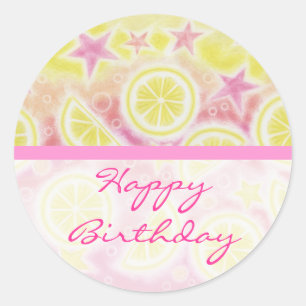Pink Lemonade 'Birthday' sticker round stripe