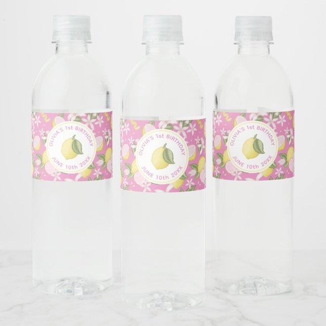 Pink Lemonade Birthday Water Bottle Label (Bottles)