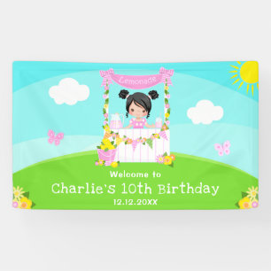 Pink Lemonade Black Hair Girl Birthday Welcome Banner