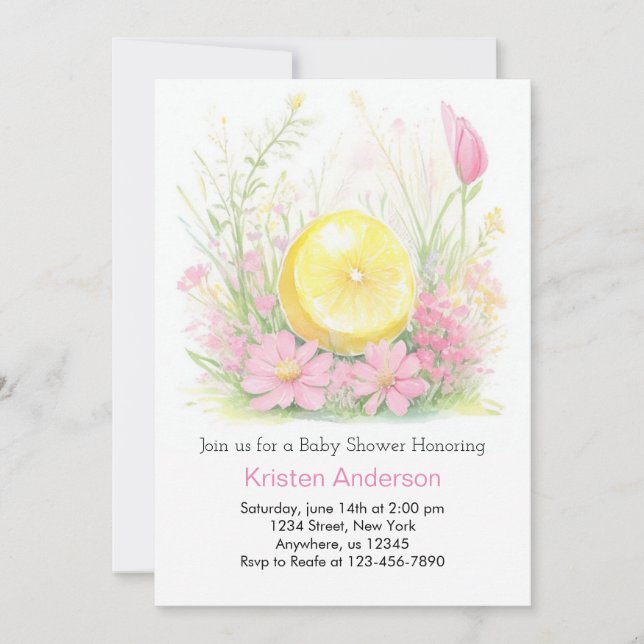 Pink Lemonade Blissful Girl Baby Shower Invitation (Front)