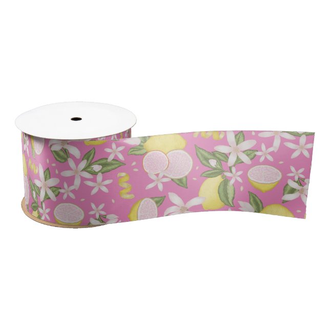 Pink Lemonade Citrus Floral Satin Ribbon (Spool)