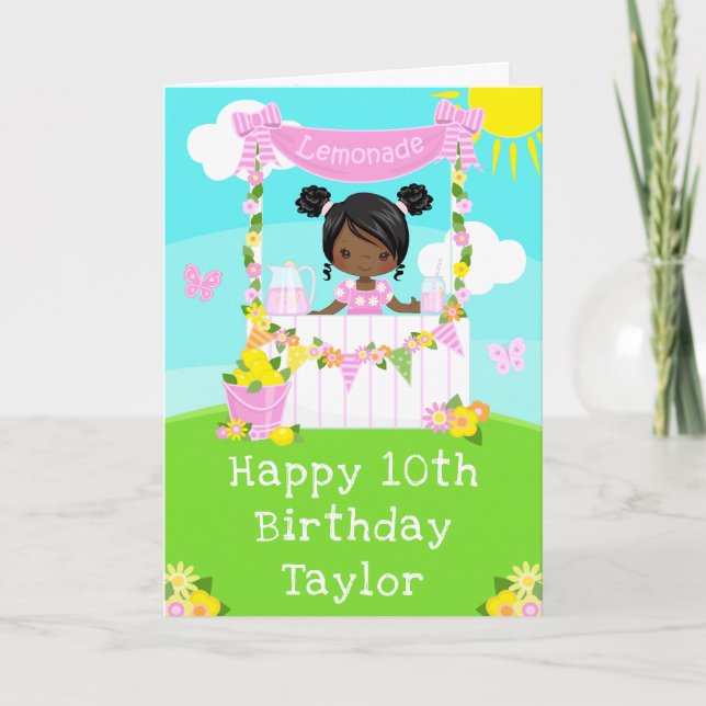 Pink Lemonade Dark Skin Girl Happy Birthday  Card (Front)