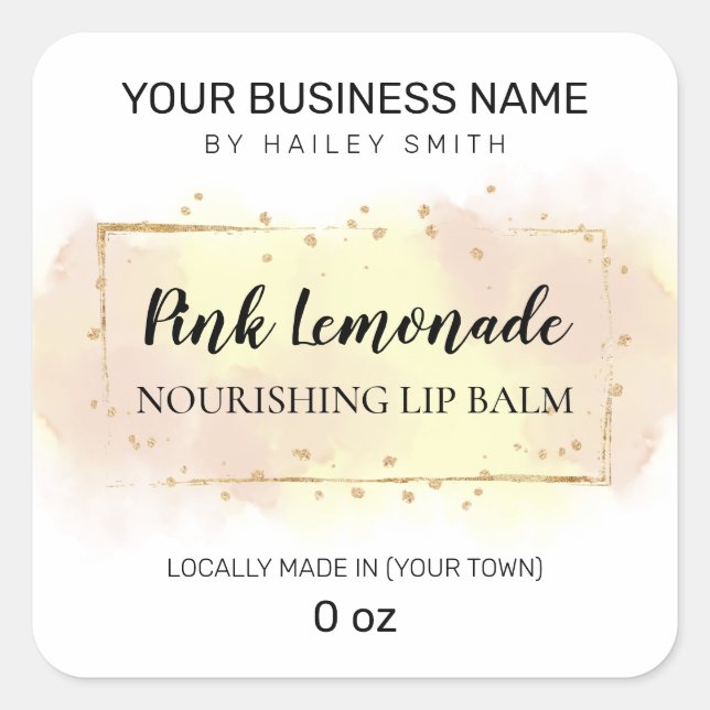 Pink Lemonade Flavoued Pastel Pink Yellow Lip Balm Square Sticker (Front)