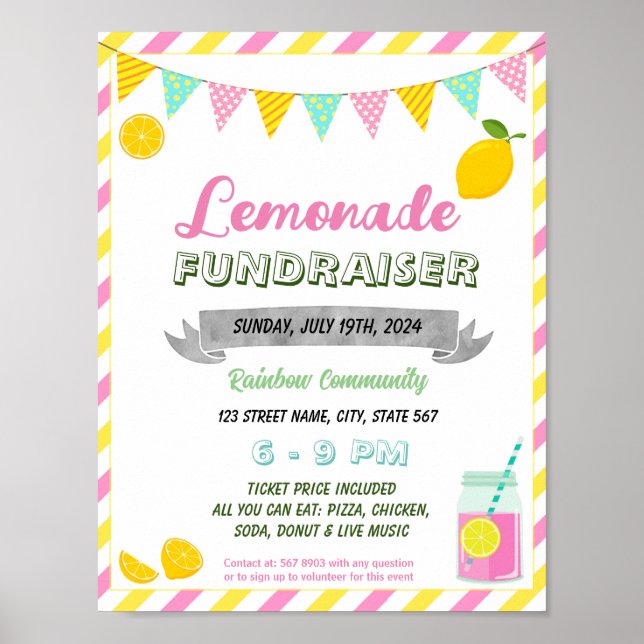 Pink lemonade fundraiser event template poster (Front)