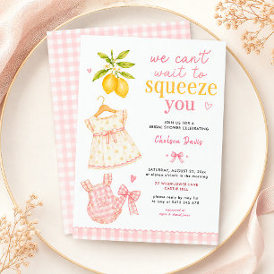 Pink Lemonade Gingham Watercolor Baby Girl Invitation