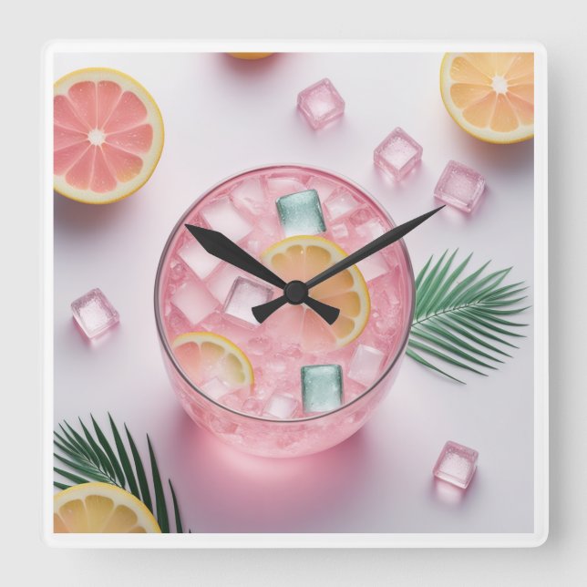Pink Lemonade Glass Wall Clock - Refreshing Summer (Front)