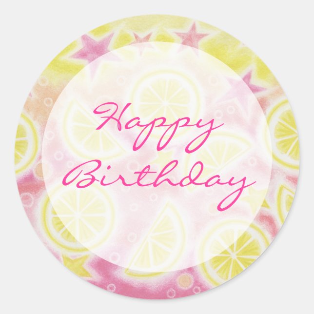 Pink Lemonade 'Happy Birthday' sticker round (Front)