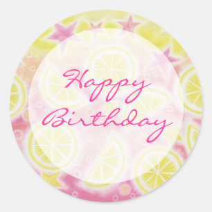 Pink Lemonade 'Happy Birthday' sticker round