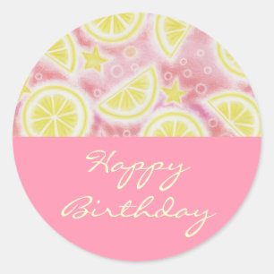 Pink Lemonade 'Happy Birthday' sticker round pink