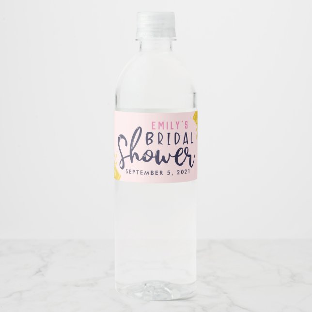 Pink Lemonade Lemon Bridal Shower Water Bottle Label (Front)