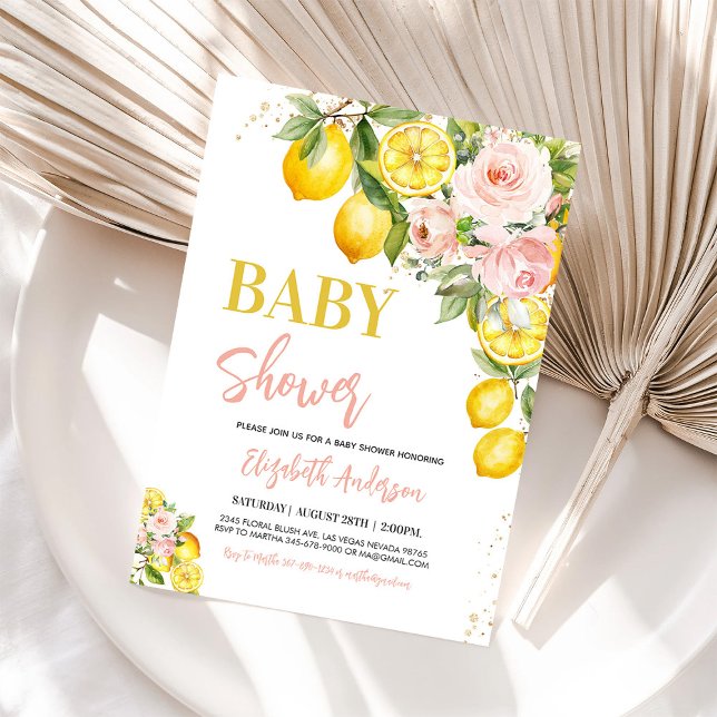 Pink Lemonade Lemon Citrus Floral Baby Shower Invitation (Creator Uploaded)