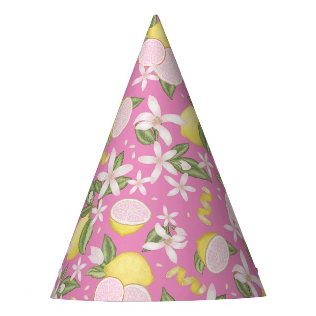 Pink Lemonade Lemon Floral Birthday Party Hat (Front)