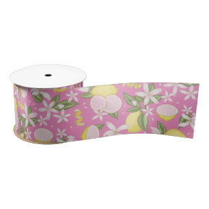 Pink Lemonade Lemon Pattern Satin Ribbon