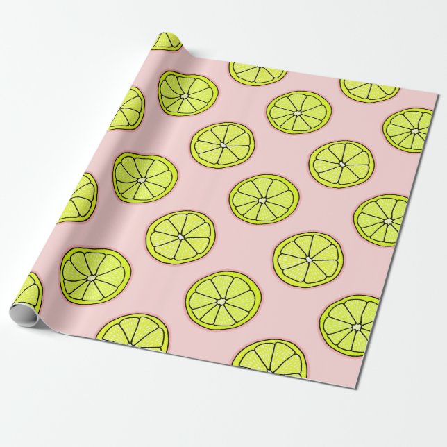 Pink Lemonade Lemon Slice Pattern Blush Wrapping Paper (Unrolled)