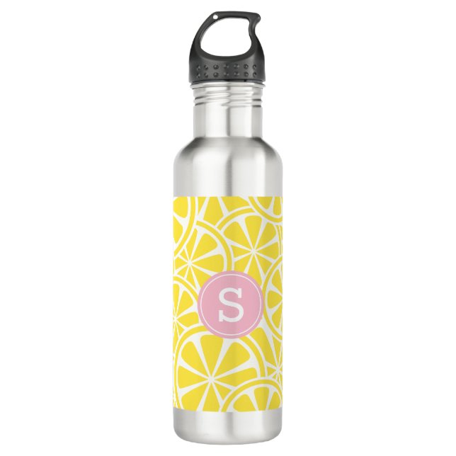 Pink Lemonade Lemon Slices Monogram Water Bottle (Front)
