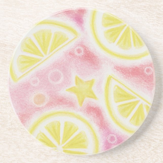 Pink Lemonade 'lemons' coaster sandstone (Front)