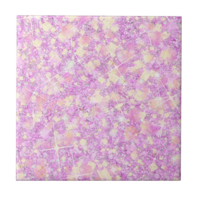 Pink Lemonade Magenta Colour Solid Faux Glitter Tile (Front)