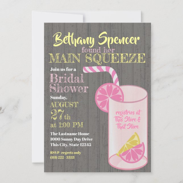 Pink Lemonade Main Squeeze Bridal Shower Invitation (Front)