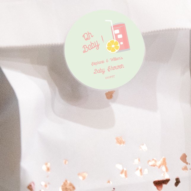 Pink Lemonade Modern Oh Baby Shower Party  Classic Round Sticker (Creator Uploaded)