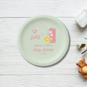 Pink Lemonade Modern Oh Baby Shower Party  Paper Plate
