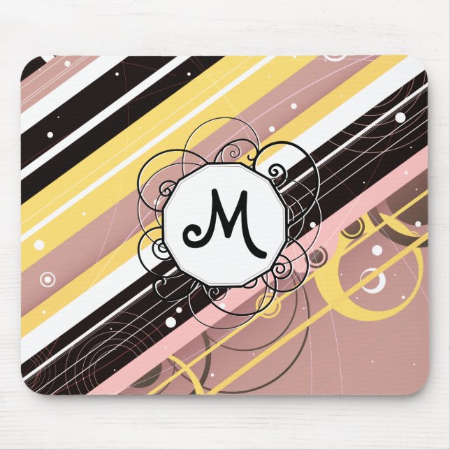 Pink Lemonade Modern-Retro Stripes with Monogram Mouse Mat (Front)