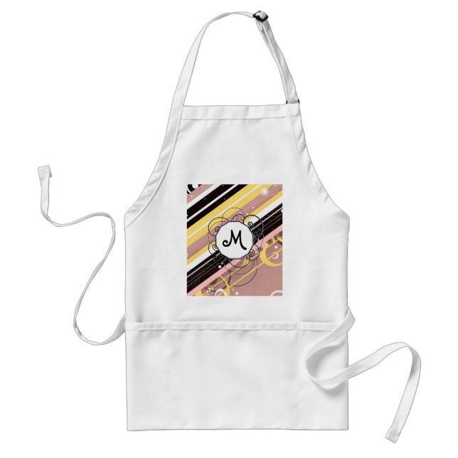 Pink Lemonade Modern-Retro Stripes with Monogram Standard Apron (Front)