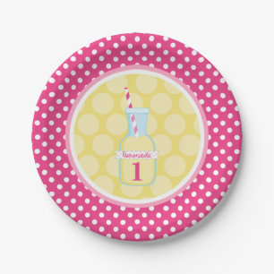 Pink Lemonade Polka Dot 1st Birthday Paper Plate