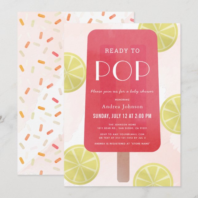 Pink Lemonade Popsicle Girl Baby Shower Invitation (Front/Back)