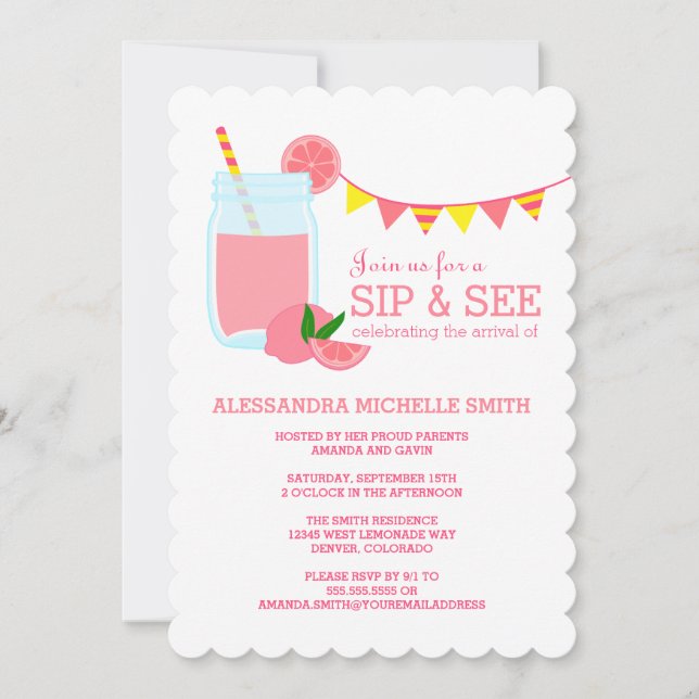 Pink Lemonade Sip and See Party Invitation (Front)
