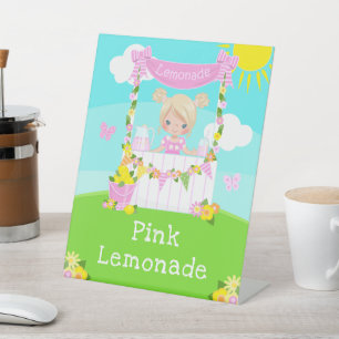 Pink Lemonade Stand Birthday Blonde Hair Girl Pedestal Sign