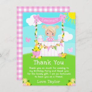 Pink Lemonade Stand Birthday Blonde Hair Girl Thank You Card