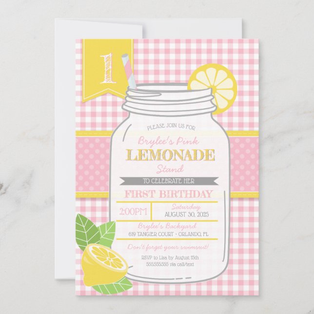 Pink Lemonade Stand First Birthday Party Invitation (Front)