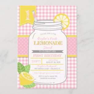 Pink Lemonade Stand First Birthday Party Invitation