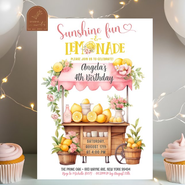 Pink Lemonade Stand Kid's Birthday Invitation (Creator Uploaded)