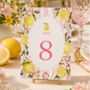 Pink Lemonade Summer Lemon Bridal Shower Table Number