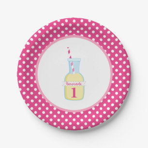 Pink Lemonade White Polka Dot 1st Birthday Paper Plate