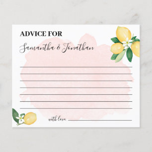 Pink Lemons Advice for Couples Shower Game Card