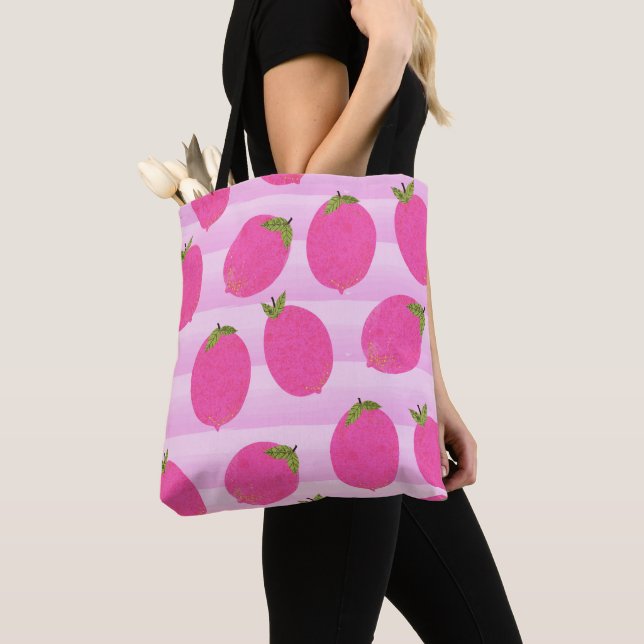 Pink Lemons Lemonade Summer Fruit Bright Fun Chic Tote Bag (Close Up)