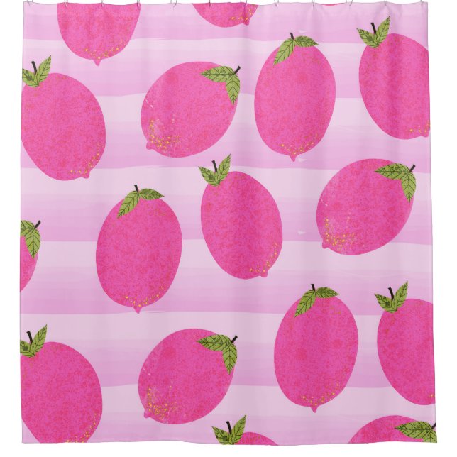 Pink Lemons Lemonade Summer Fruit Bright Fun Shower Curtain (Front)