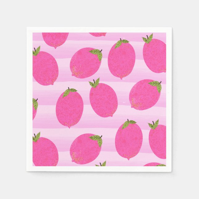 Pink Lemons Lemonade Summer Fruit Watercolor Party Napkin (Front)