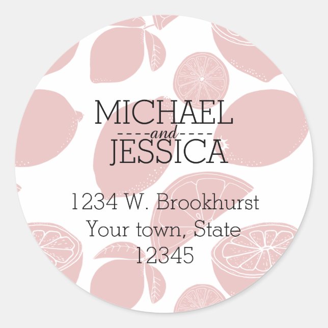 Pink Lemons Personalised  name and address Classic Round Sticker (Front)